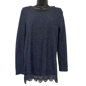 Rewind Sweater Long Sleeve Crochet Bottom Hooded Blue Size M